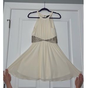 White Halter Beaded Semi-Formal Dress